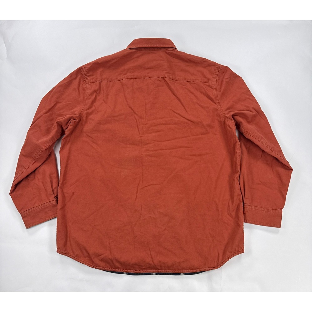LL Bean Men Large Flannel Lined Hurricane Shirt Jacket Rust Orange Plaid Shacket - Picture 5 of 8